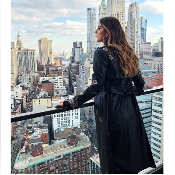 BCBGMAXAZRIA Alix Embroidered Faux Leather Trench Coat - SZ XS - Picture 3 of 11